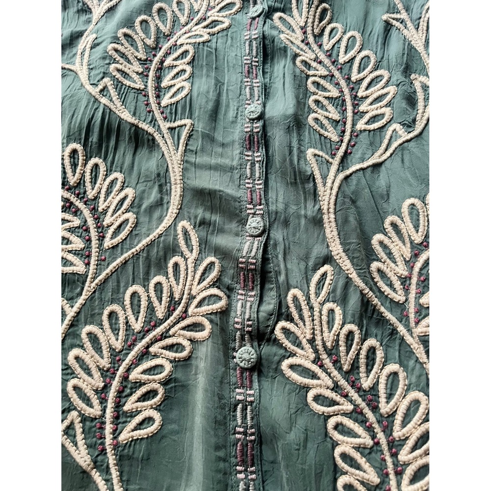 Johnny Was Syn Jenny Kas Embroidered Tunic Top XL Sage Green Boho Floral C34818 - Picture 4 of 9